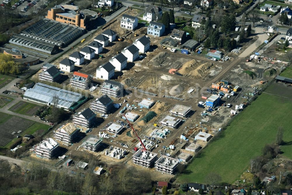 Luftaufnahme Berlin - Baustelle zum Neubau von Einfamilienhäusern und Doppelhäusern an der Mohriner Allee im Ortsteil Britz in Berlin