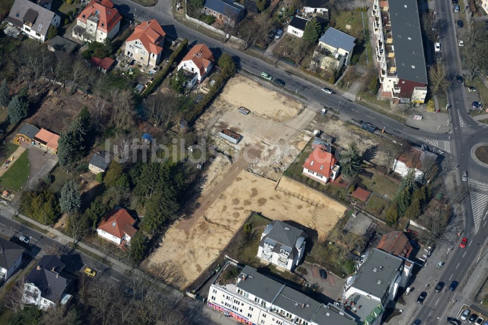 Berlin von oben - Baustelle zum Neubau eines Einkaufszentrums der Lidl Dienstleistung GmbH & Co. KG in Mahlsdorf in Berlin