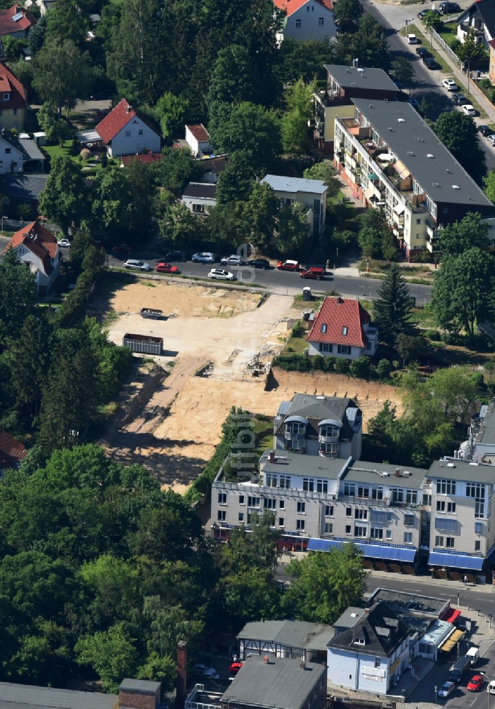 Luftaufnahme Berlin - Baustelle zum Neubau eines Einkaufszentrums der Lidl Dienstleistung GmbH & Co. KG in Mahlsdorf in Berlin