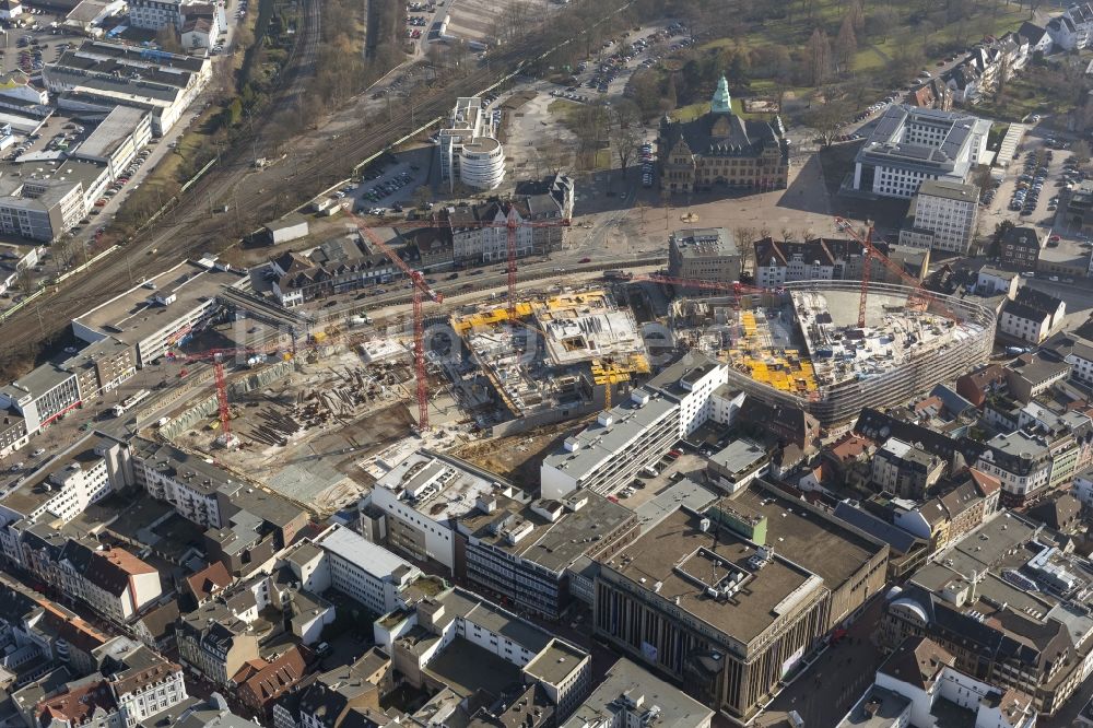 Luftbild Recklinghausen - Baustelle zum Neubau des Einkaufszentrums Recklinghausen Arcaden auf dem Gelände des ehemaligen Löhrhof Center s gegenüber dem Rathaus Recklinghausen im Bundesland Nordrhein-Westfalen NRW