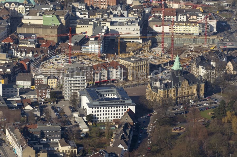 Luftbild Recklinghausen - Baustelle zum Neubau des Einkaufszentrums Recklinghausen Arcaden auf dem Gelände des ehemaligen Löhrhof Center s gegenüber dem Rathaus Recklinghausen im Bundesland Nordrhein-Westfalen NRW