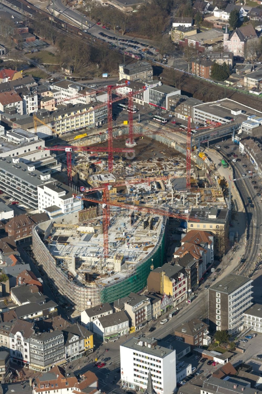 Luftbild Recklinghausen - Baustelle zum Neubau des Einkaufszentrums Recklinghausen Arcaden auf dem Gelände des ehemaligen Löhrhof Center s gegenüber dem Rathaus Recklinghausen im Bundesland Nordrhein-Westfalen NRW