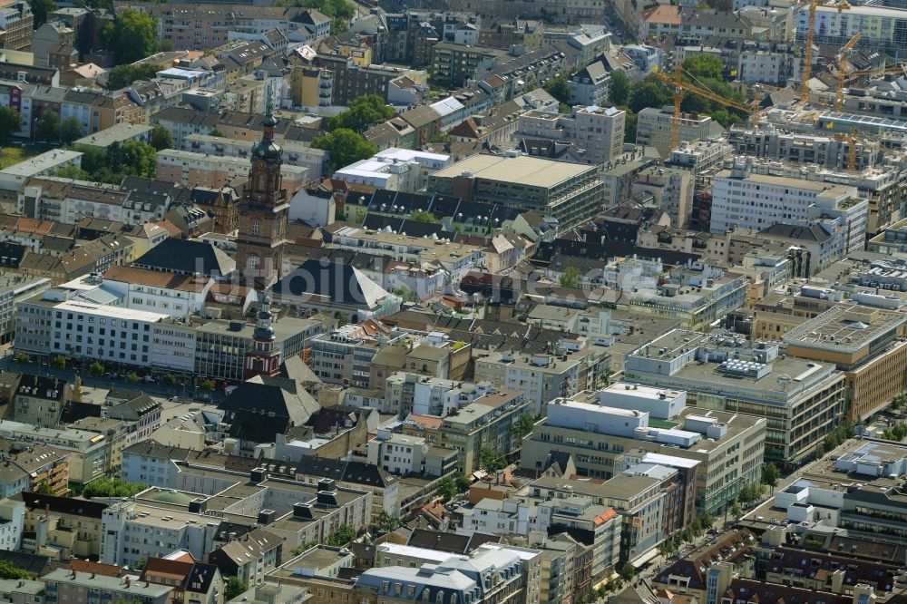 Luftaufnahme Mannheim - Baustelle zum Neubau des Einkaufszentrums und Stadtquartier Q 6 Q 7 über dem künftigen Münzplatz in Mannheim im Bundesland Baden-Württemberg