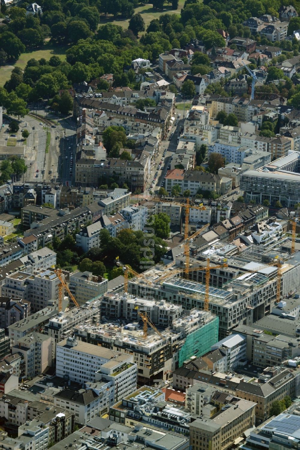 Luftbild Mannheim - Baustelle zum Neubau des Einkaufszentrums und Stadtquartier Q 6 Q 7 über dem künftigen Münzplatz in Mannheim im Bundesland Baden-Württemberg