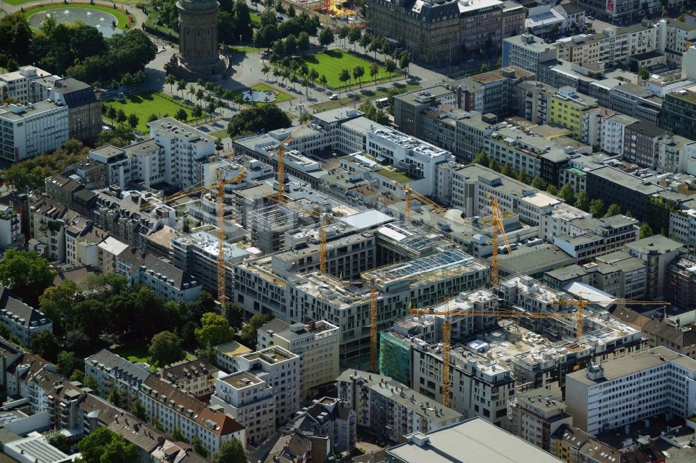 Mannheim von oben - Baustelle zum Neubau des Einkaufszentrums und Stadtquartier Q 6 Q 7 über dem künftigen Münzplatz in Mannheim im Bundesland Baden-Württemberg