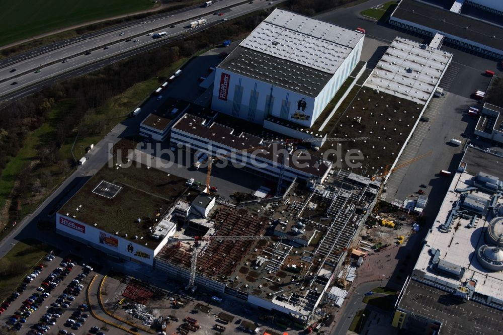 Günthersdorf aus der Vogelperspektive: Baustelle zum Neubau des Einrichtungshaus - Möbelmarkt der Höffner Möbelgesellschaft GmbH & Co. KG in Günthersdor im Bundesland Sachsen-Anhalt