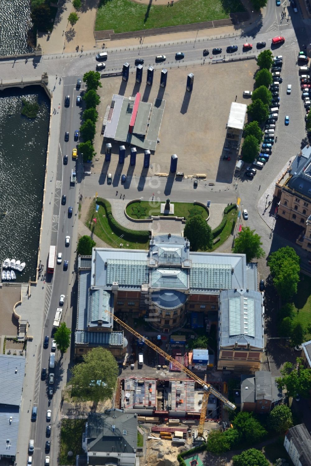 Schwerin von oben - Baustelle zum Neubau Erweiterung des Galeriegebäudes und Anbau für die Galerie Alte & Neue Meister in Schwerin im Bundesland Mecklenburg-Vorpommern