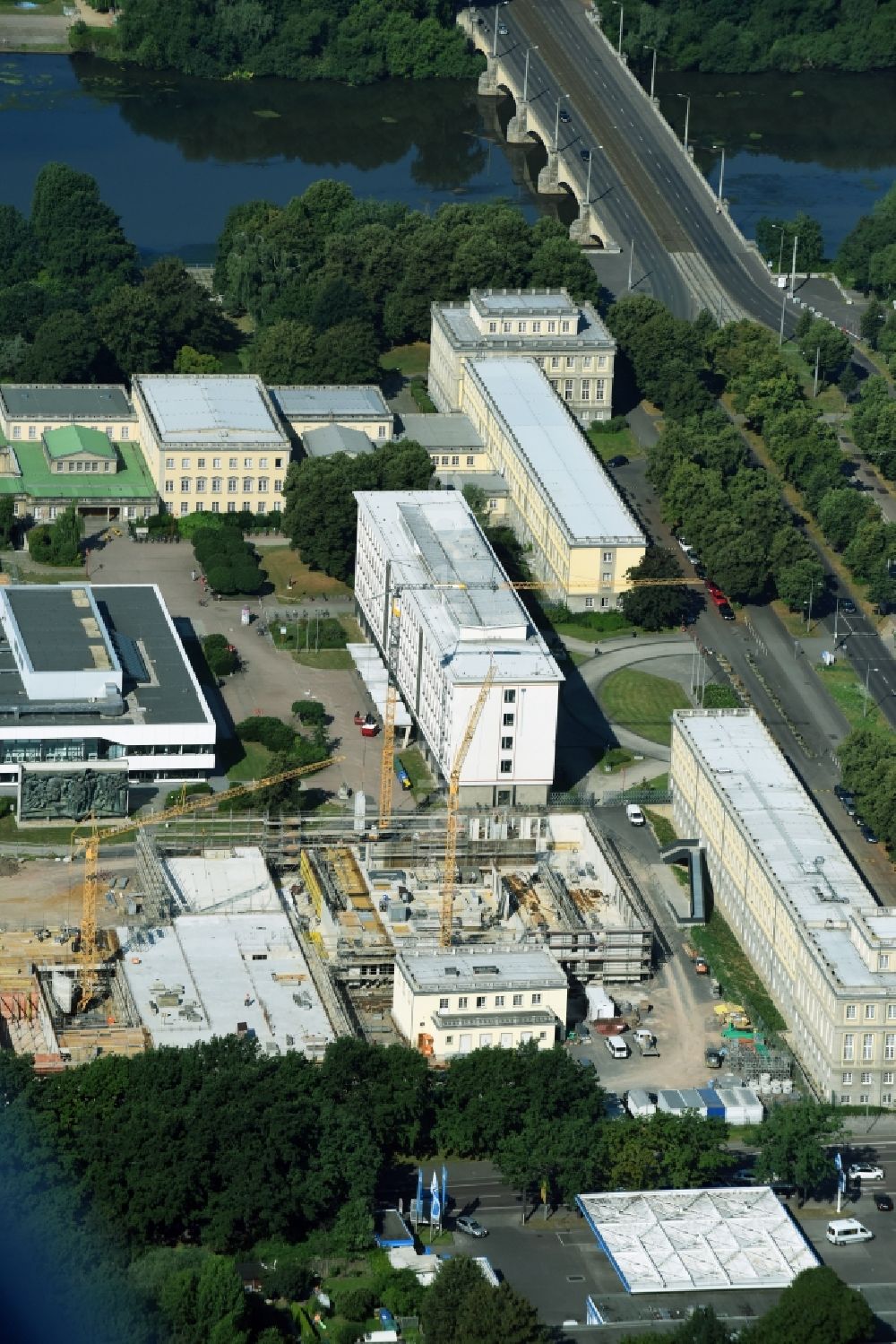 Luftaufnahme Leipzig - Baustelle zum Neubau an der Erziehungswissenschaftlichen Fakultät der Universität Leipzig an der Marschnerstraße in Leipzig im Bundesland Sachsen