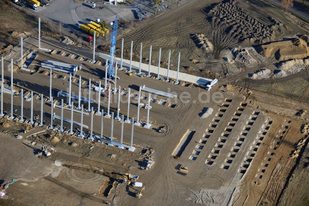 Luftaufnahme Hoppegarten - Baustelle zum Neubau der Europazentrale Clinton in Hoppegarten im Bundesland Brandenburg