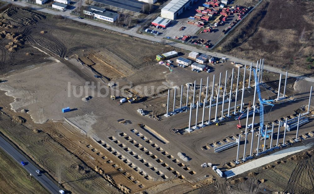 Luftaufnahme Hoppegarten - Baustelle zum Neubau der Europazentrale Clinton in Hoppegarten im Bundesland Brandenburg