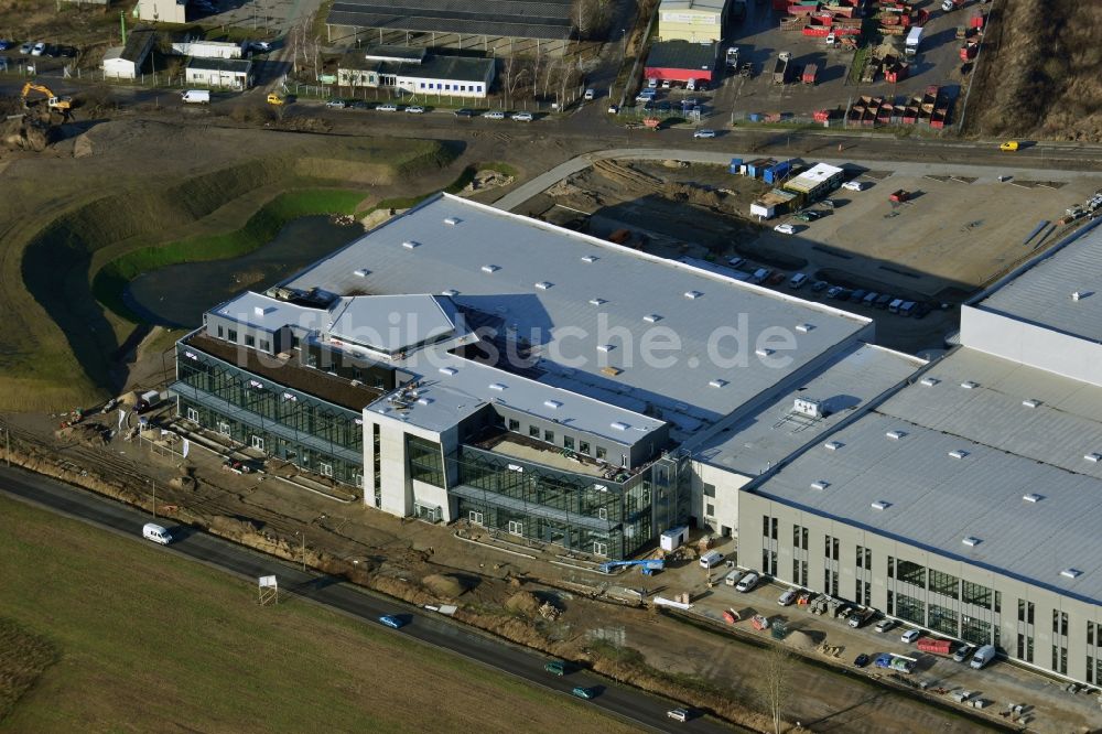 Hoppegarten aus der Vogelperspektive: Baustelle zum Neubau der Europazentrale Clinton in Hoppegarten im Bundesland Brandenburg