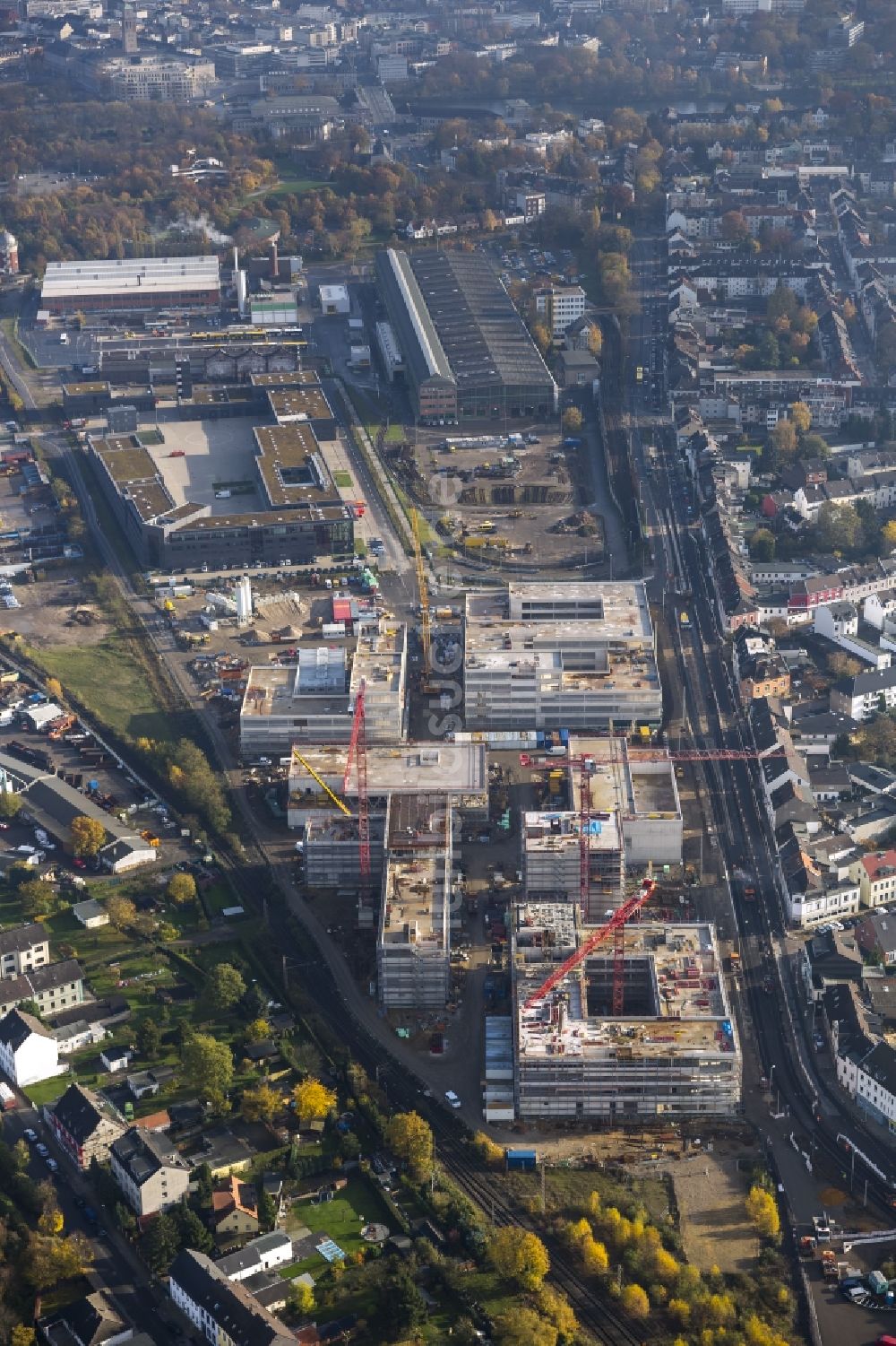 Luftbild Mülheim an der Ruhr - Baustelle zum Neubau der Fachhochschule / Hochschule Ruhr West in Mülheim an der Ruhr im Bundesland Nordrhein-Westfalen NRW