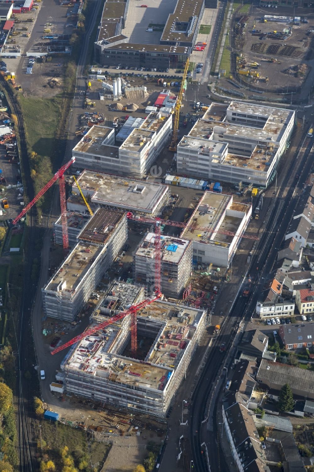 Luftaufnahme Mülheim an der Ruhr - Baustelle zum Neubau der Fachhochschule / Hochschule Ruhr West in Mülheim an der Ruhr im Bundesland Nordrhein-Westfalen NRW