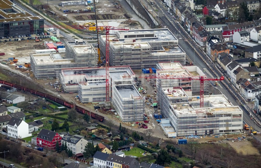 Mülheim an der Ruhr aus der Vogelperspektive: Baustelle zum Neubau der Fachhochschule / Hochschule Ruhr West in Mülheim an der Ruhr im Bundesland Nordrhein-Westfalen NRW