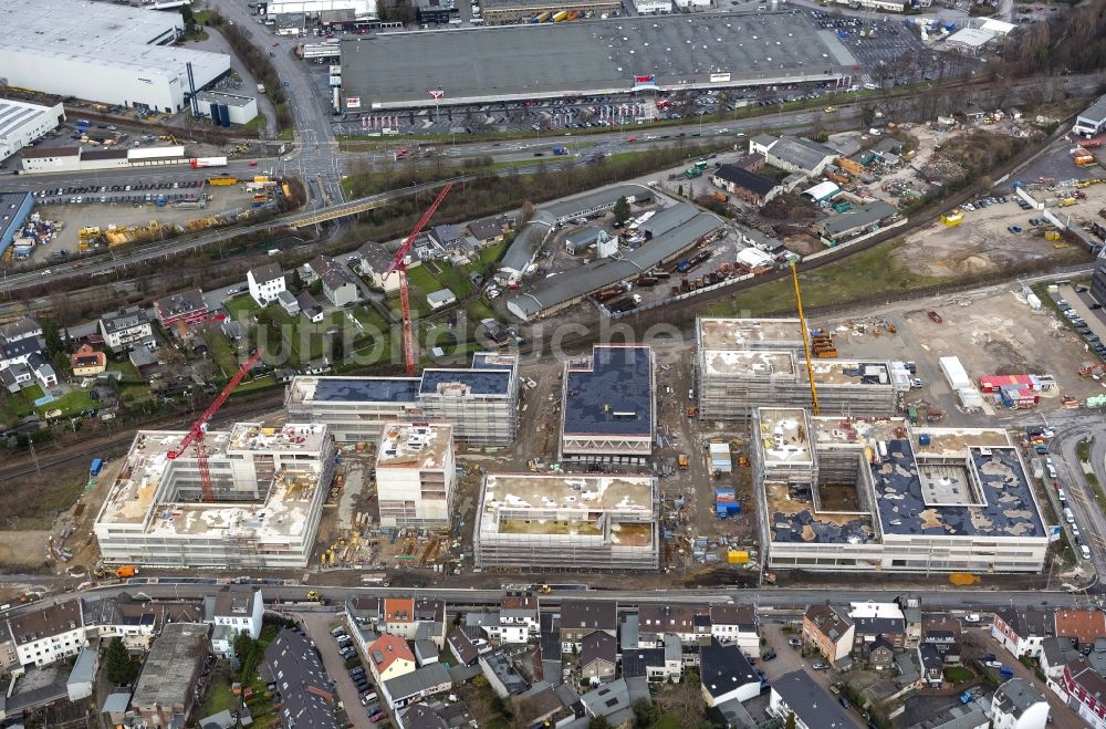 Mülheim an der Ruhr aus der Vogelperspektive: Baustelle zum Neubau der Fachhochschule / Hochschule Ruhr West in Mülheim an der Ruhr im Bundesland Nordrhein-Westfalen NRW