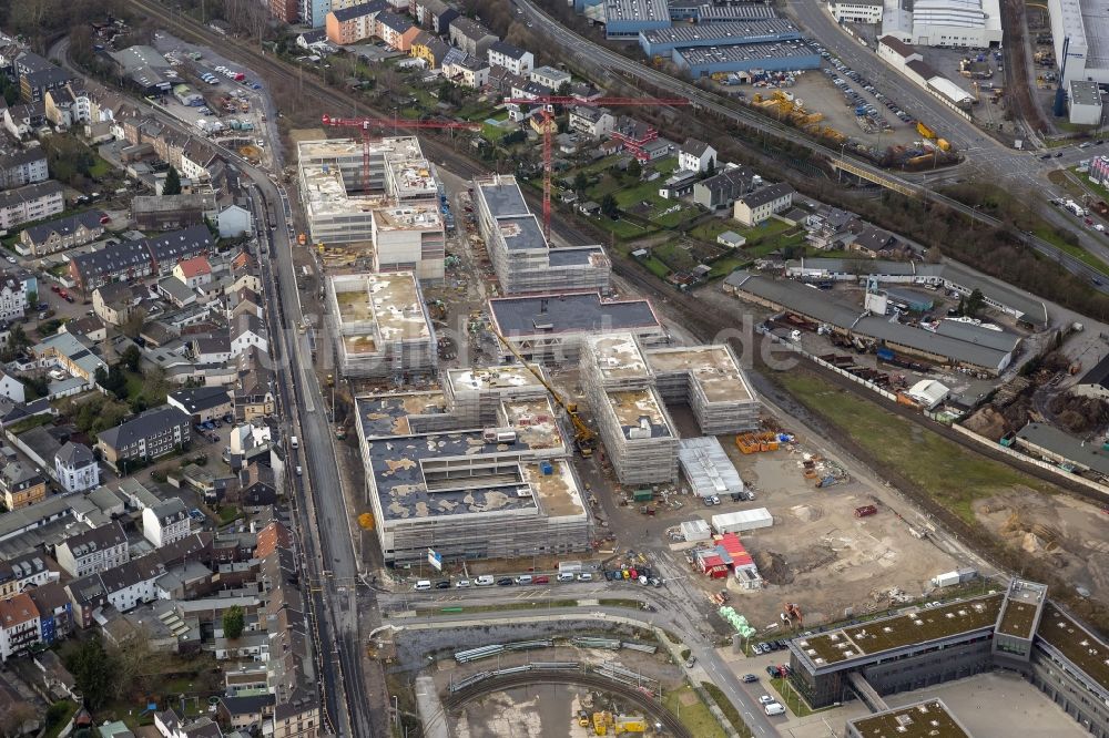 Luftaufnahme Mülheim an der Ruhr - Baustelle zum Neubau der Fachhochschule / Hochschule Ruhr West in Mülheim an der Ruhr im Bundesland Nordrhein-Westfalen NRW