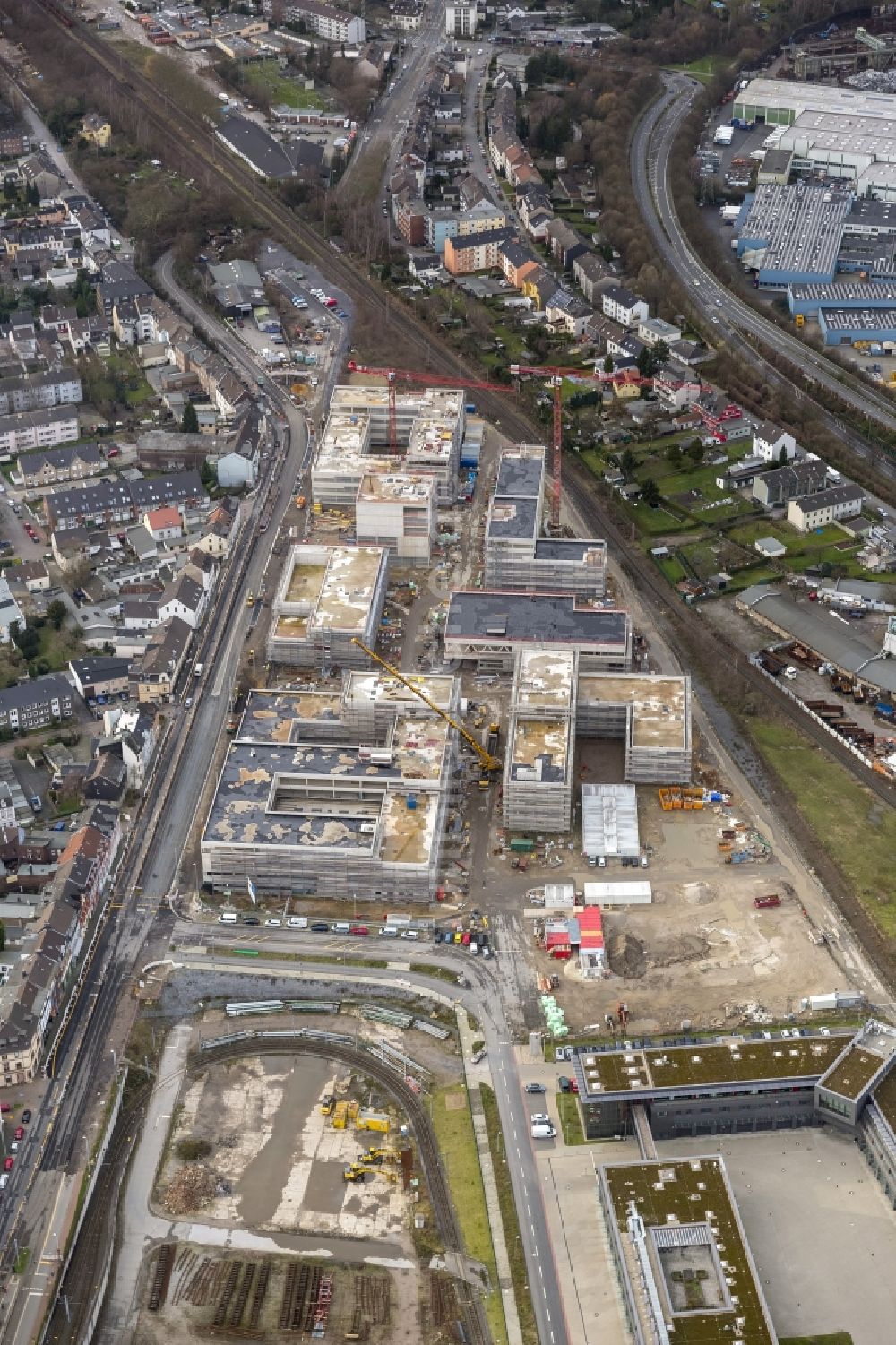 Mülheim an der Ruhr von oben - Baustelle zum Neubau der Fachhochschule / Hochschule Ruhr West in Mülheim an der Ruhr im Bundesland Nordrhein-Westfalen NRW