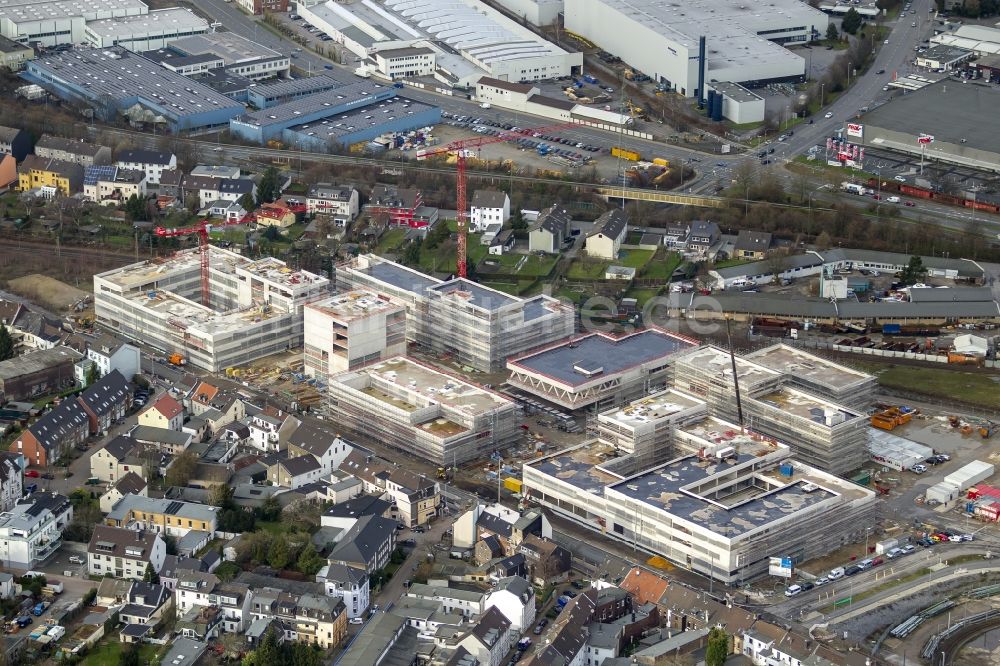 Mülheim an der Ruhr aus der Vogelperspektive: Baustelle zum Neubau der Fachhochschule / Hochschule Ruhr West in Mülheim an der Ruhr im Bundesland Nordrhein-Westfalen NRW