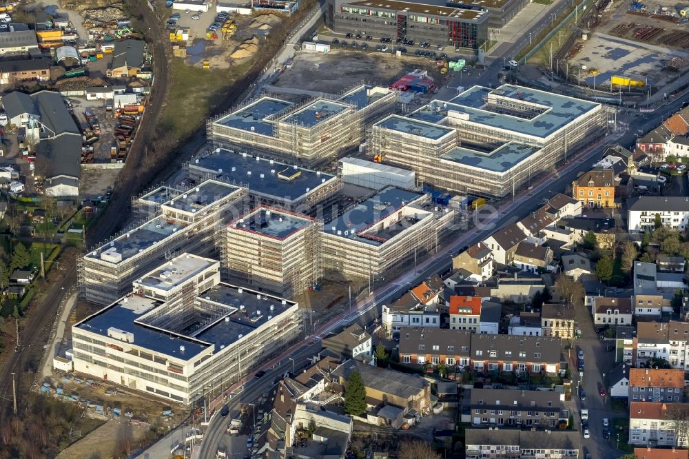 Mülheim an der Ruhr aus der Vogelperspektive: Baustelle zum Neubau der Fachhochschule / Hochschule Ruhr West in Mülheim an der Ruhr im Bundesland Nordrhein-Westfalen NRW