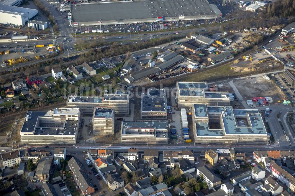 Luftaufnahme Mülheim an der Ruhr - Baustelle zum Neubau der Fachhochschule / Hochschule Ruhr West in Mülheim an der Ruhr im Bundesland Nordrhein-Westfalen NRW