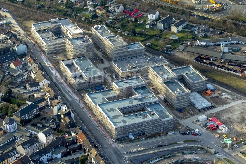 Mülheim an der Ruhr aus der Vogelperspektive: Baustelle zum Neubau der Fachhochschule / Hochschule Ruhr West in Mülheim an der Ruhr im Bundesland Nordrhein-Westfalen NRW