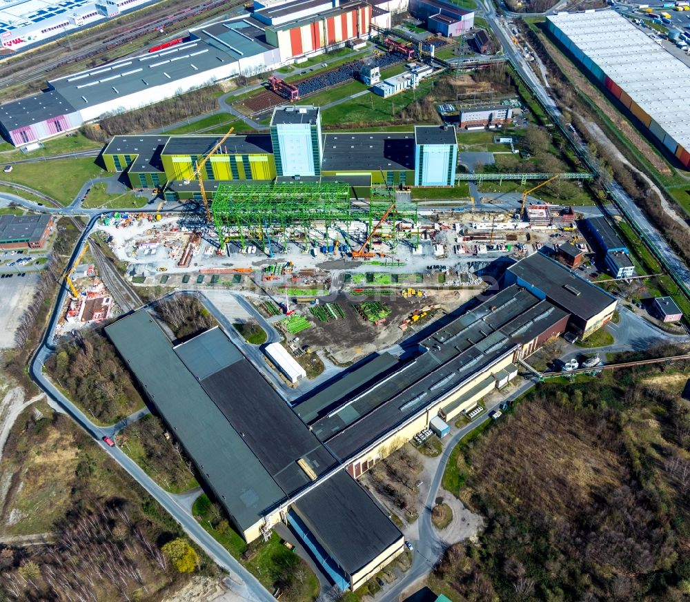 Luftaufnahme Dortmund - Baustelle zum Neubau einer Feuerbeschichtungsanlage der thyssenkrupp Steel Europe AG in Dortmund im Bundesland Nordrhein-Westfalen, Deutschland