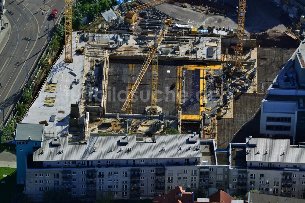 Halle (Saale) von oben - Baustelle zum Neubau des Finanzamtes in Halle (Saale) im Bundesland Sachsen-Anhalt