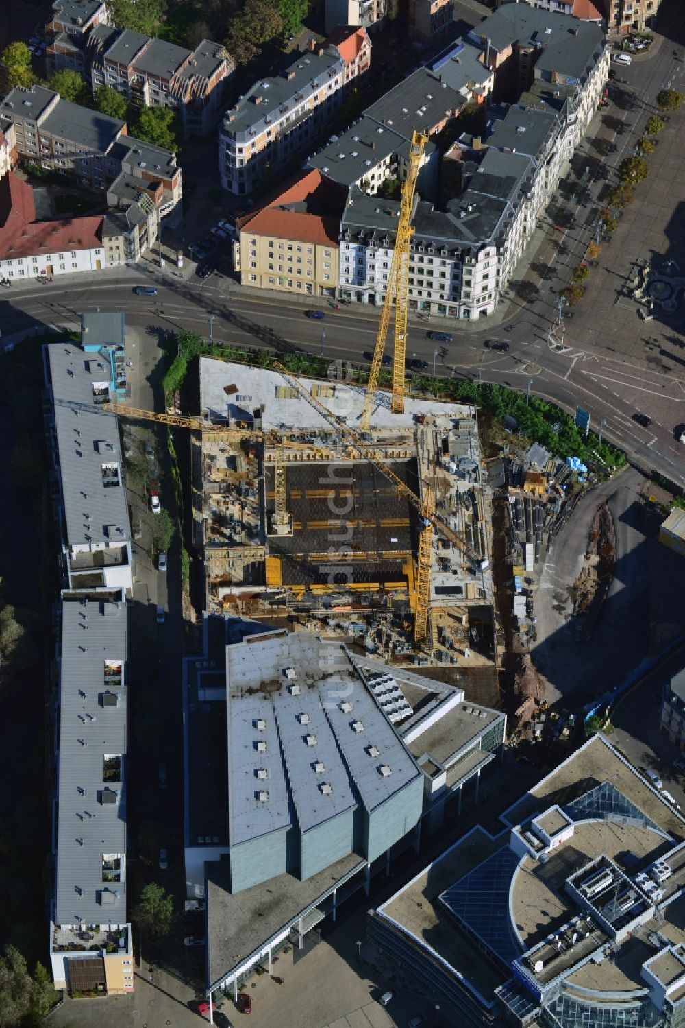 Luftaufnahme Halle (Saale) - Baustelle zum Neubau des Finanzamtes in Halle (Saale) im Bundesland Sachsen-Anhalt