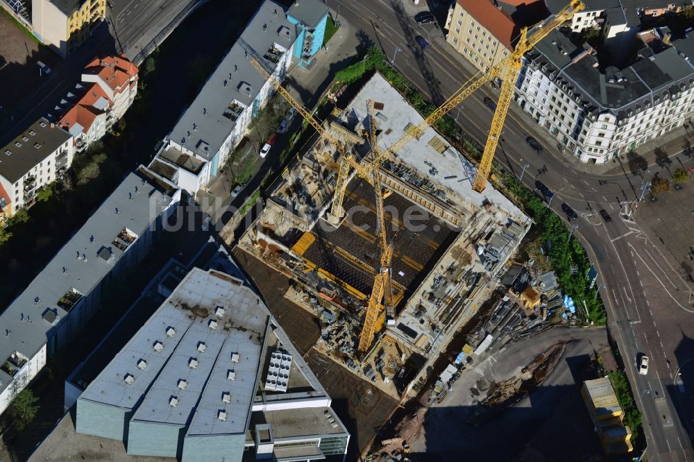 Halle (Saale) von oben - Baustelle zum Neubau des Finanzamtes in Halle (Saale) im Bundesland Sachsen-Anhalt