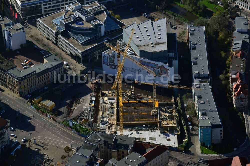 Halle (Saale) aus der Vogelperspektive: Baustelle zum Neubau des Finanzamtes in Halle (Saale) im Bundesland Sachsen-Anhalt