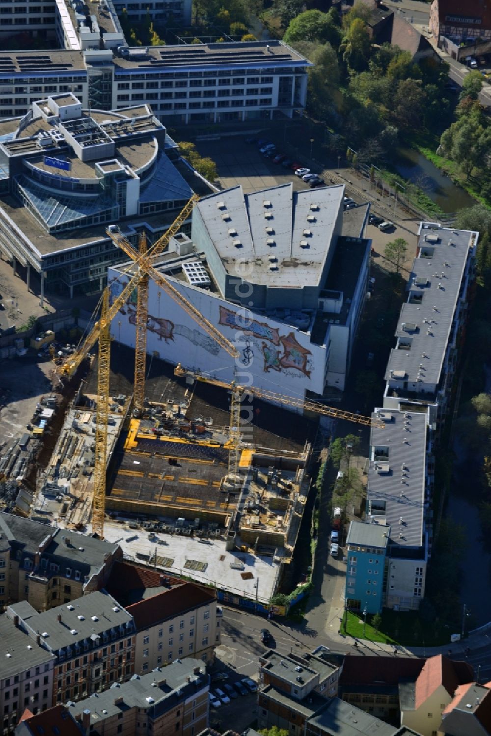 Luftaufnahme Halle (Saale) - Baustelle zum Neubau des Finanzamtes in Halle (Saale) im Bundesland Sachsen-Anhalt