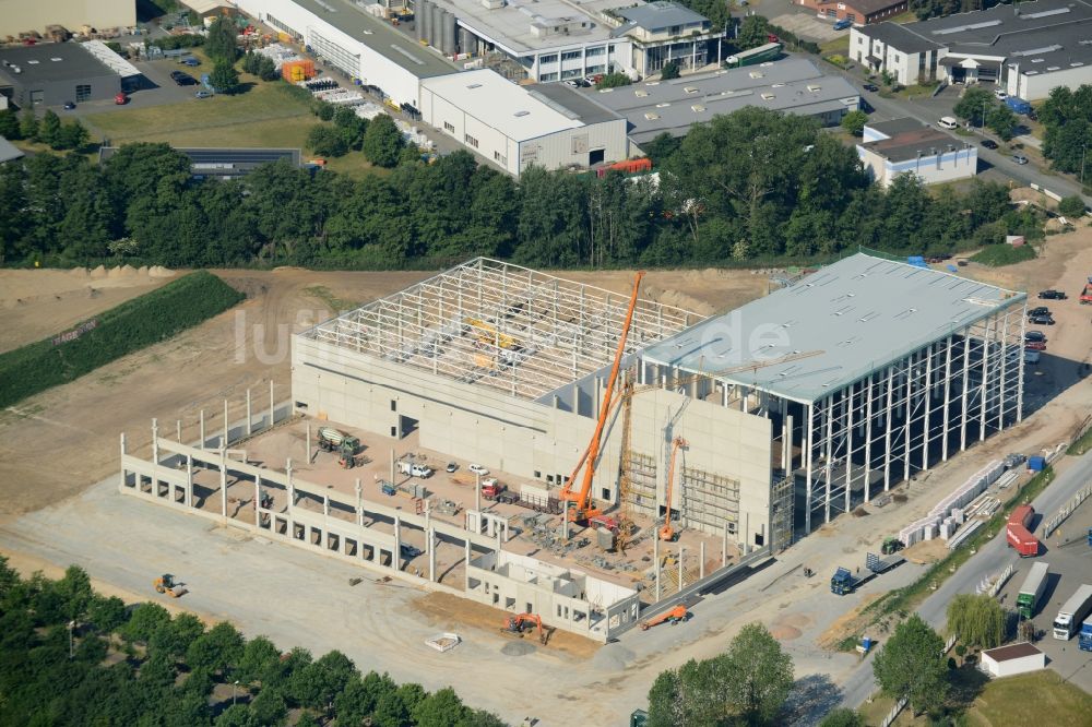 Gütersloh von oben - Baustelle zum Neubau des Firmensitz Auto Meyer in Gütersloh im Bundesland Nordrhein-Westfalen