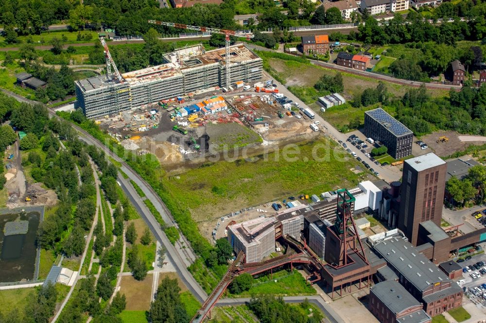 Luftaufnahme Essen - Baustelle zum Neubau der Folkwang Universität der Künste auf dem Welterbe Zollverein in Essen im Bundesland Nordrhein-Westfalen