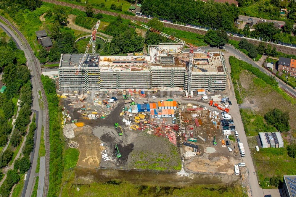 Luftbild Essen - Baustelle zum Neubau der Folkwang Universität der Künste auf dem Welterbe Zollverein in Essen im Bundesland Nordrhein-Westfalen