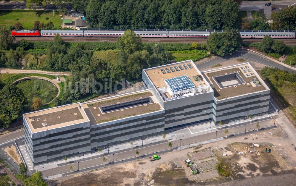 Luftbild Essen - Baustelle zum Neubau der Folkwang Universität der Künste auf dem Welterbe Zollverein in Essen im Bundesland Nordrhein-Westfalen