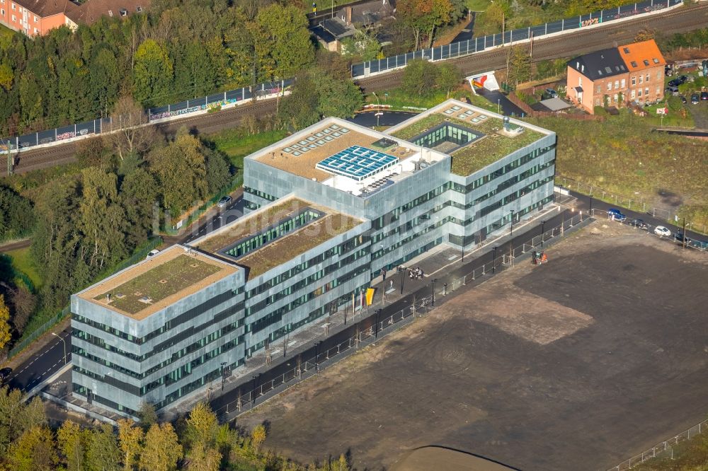 Essen von oben - Baustelle zum Neubau der Folkwang Universität der Künste auf dem Welterbe Zollverein in Essen im Bundesland Nordrhein-Westfalen