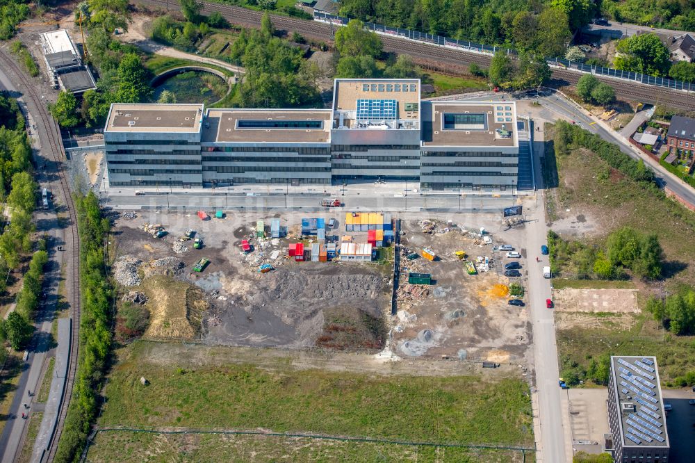 Luftbild Essen - Baustelle zum Neubau der Folkwang Universität der Künste auf dem Welterbe Zollverein in Essen im Bundesland Nordrhein-Westfalen