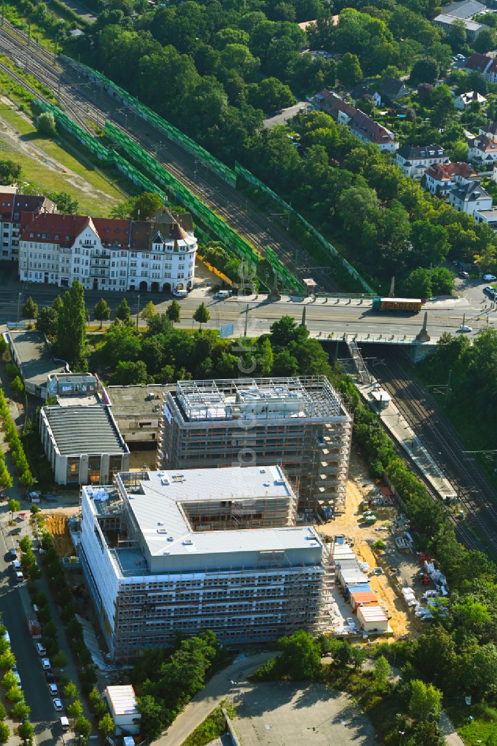 Leipzig von oben - Baustelle zum Neubau eines Forschungs- Gebäudes und Bürokomplex BioSquare Leipzig in Leipzig im Bundesland Sachsen, Deutschland