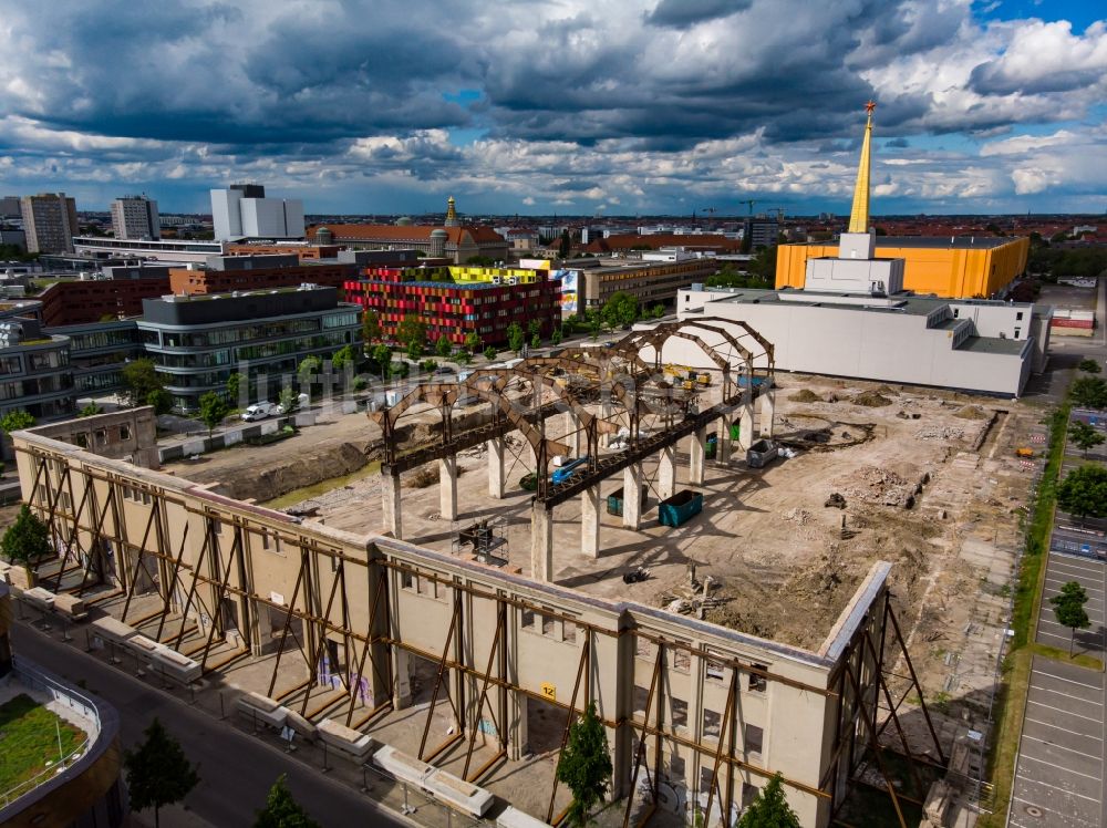 Leipzig von oben - Baustelle zum Neubau eines Forschungs- Gebäudes und Bürokomplex Stadtarchiv Alte Messe in Leipzig im Bundesland Sachsen, Deutschland