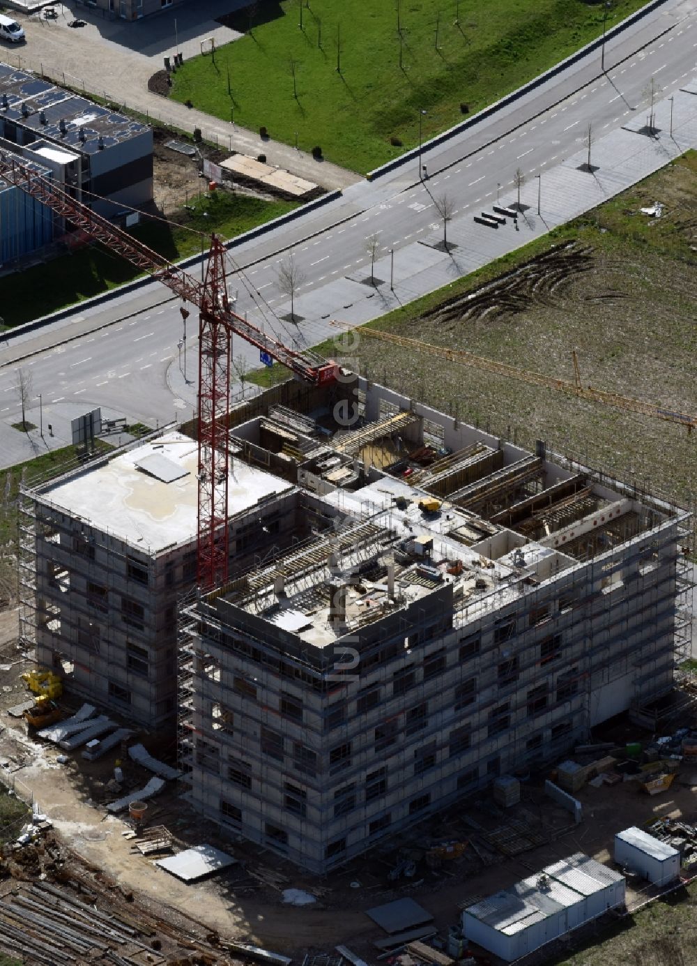 Luftaufnahme Aachen - Baustelle zum Neubau Forschungsgebäude auf dem RWTH Aachen Campus in Aachen im Bundesland Nordrhein-Westfalen