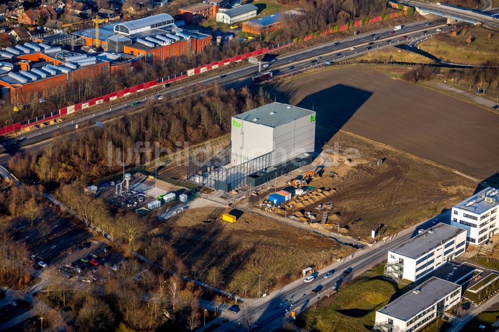 Dortmund von oben - Baustelle zum Neubau des Forschungszentrum für Hochspannungs-Gleichstrom-Übertragung an der Emil-Figge-Straße in Dortmund im Bundesland Nordrhein-Westfalen