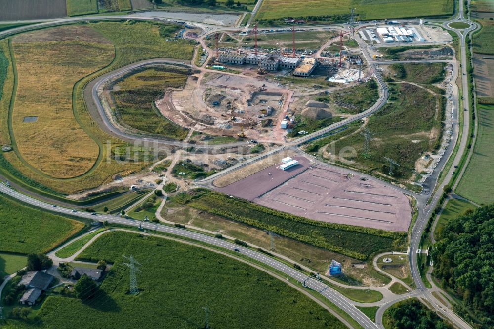 Rust aus der Vogelperspektive: Baustelle zum Neubau der Freizeiteinrichtung Wasserpark Europa-Park in Rust im Bundesland Baden-Württemberg, Deutschland