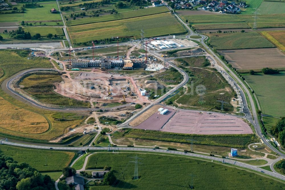 Luftbild Rust - Baustelle zum Neubau der Freizeiteinrichtung Wasserpark RULANTICA - Europa-Park Rust in Rust im Bundesland Baden-Württemberg, Deutschland