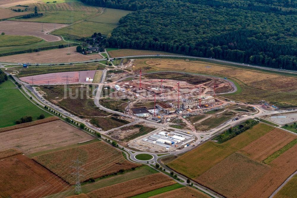 Luftbild Rust - Baustelle zum Neubau der Freizeiteinrichtung Wasserpark RULANTICA - Europa-Park Rust in Rust im Bundesland Baden-Württemberg, Deutschland