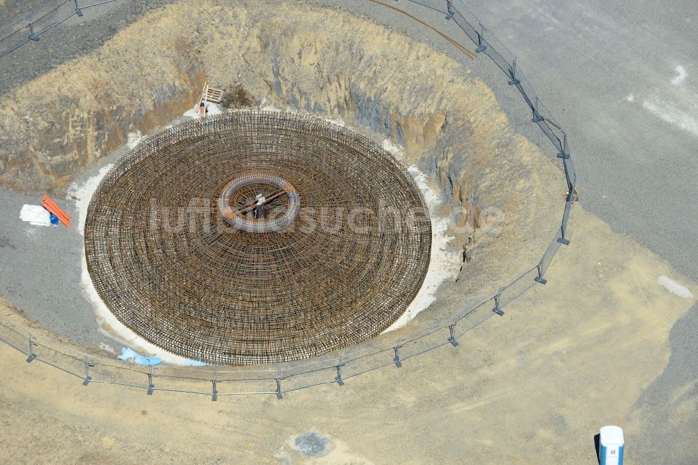 Luftbild Sohl - Baustelle zum Neubau der Fundamente in Stahlgeflechtbauweise für den künftigen Windpark in Sohl im Bundesland Nordrhein-Westfalen