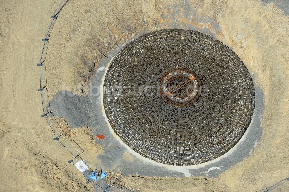 Luftaufnahme Sohl - Baustelle zum Neubau der Fundamente in Stahlgeflechtbauweise für den künftigen Windpark in Sohl im Bundesland Nordrhein-Westfalen