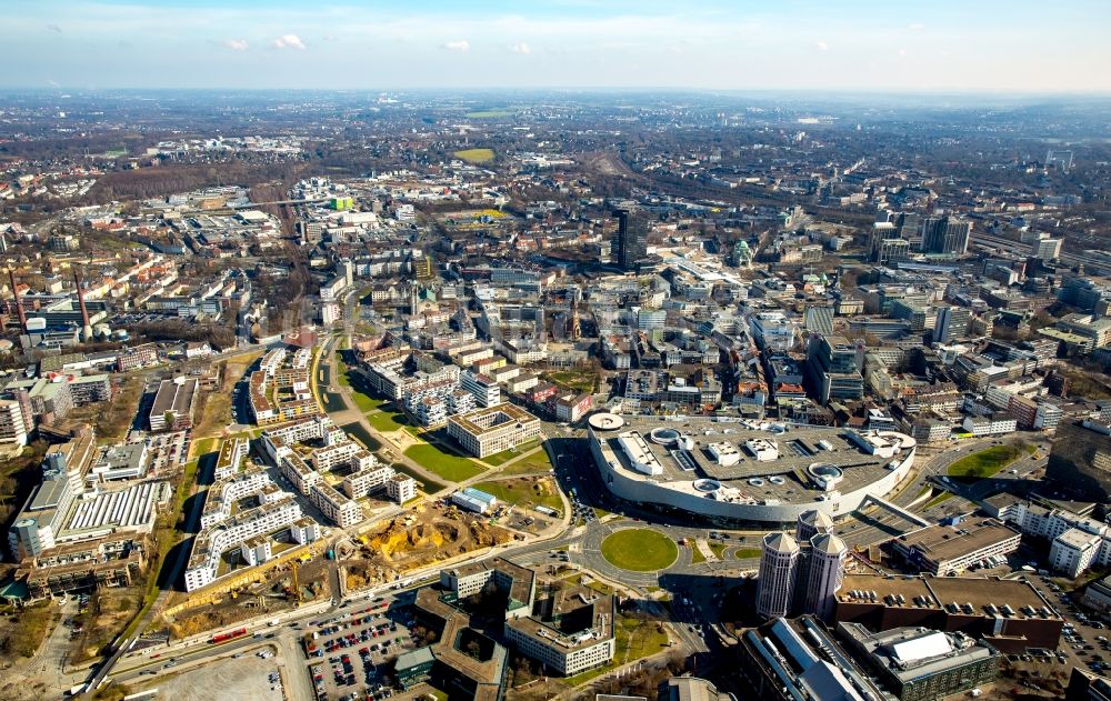 Luftaufnahme Essen - Baustelle zum Neubau der Funke Medienzentrale Essen am Berliner Platz in Essen im Bundesland Nordrhein-Westfalen