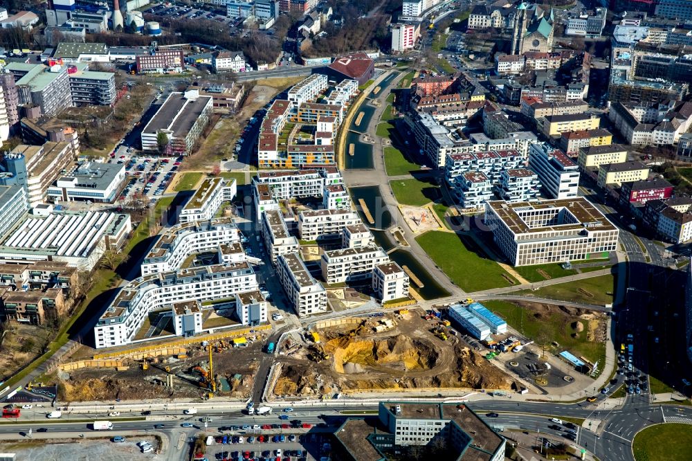 Essen von oben - Baustelle zum Neubau der Funke Medienzentrale Essen am Berliner Platz in Essen im Bundesland Nordrhein-Westfalen