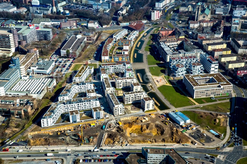 Essen aus der Vogelperspektive: Baustelle zum Neubau der Funke Medienzentrale Essen am Berliner Platz in Essen im Bundesland Nordrhein-Westfalen