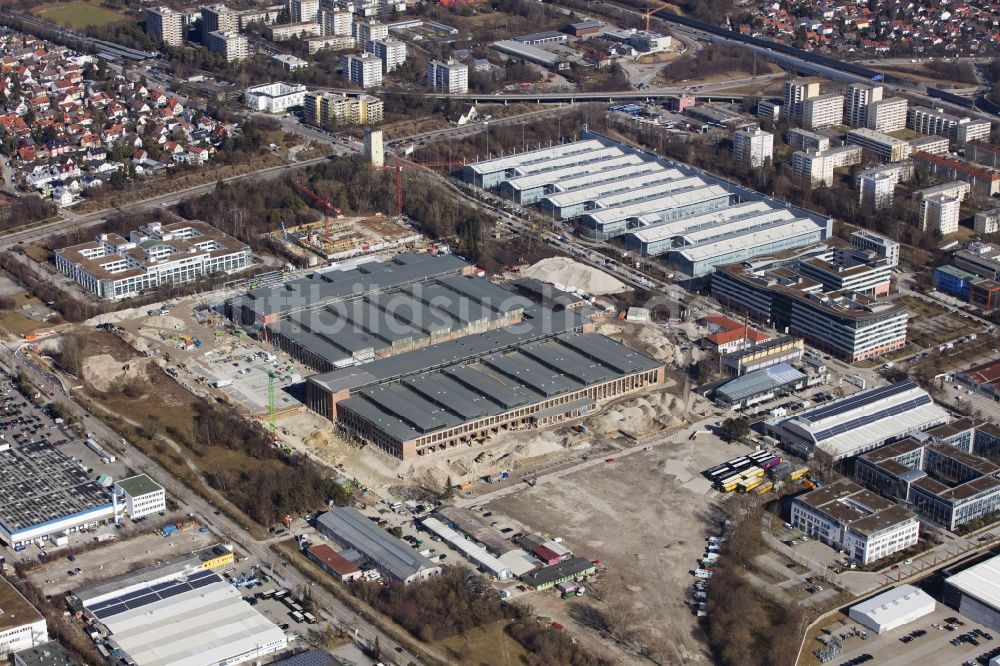 Luftaufnahme München - Baustelle zum Neubau- Gebäude des Baumarktes der BAUHAUS E-Business GmbH & Co. KG im Ortsteil Freimann in München im Bundesland Bayern